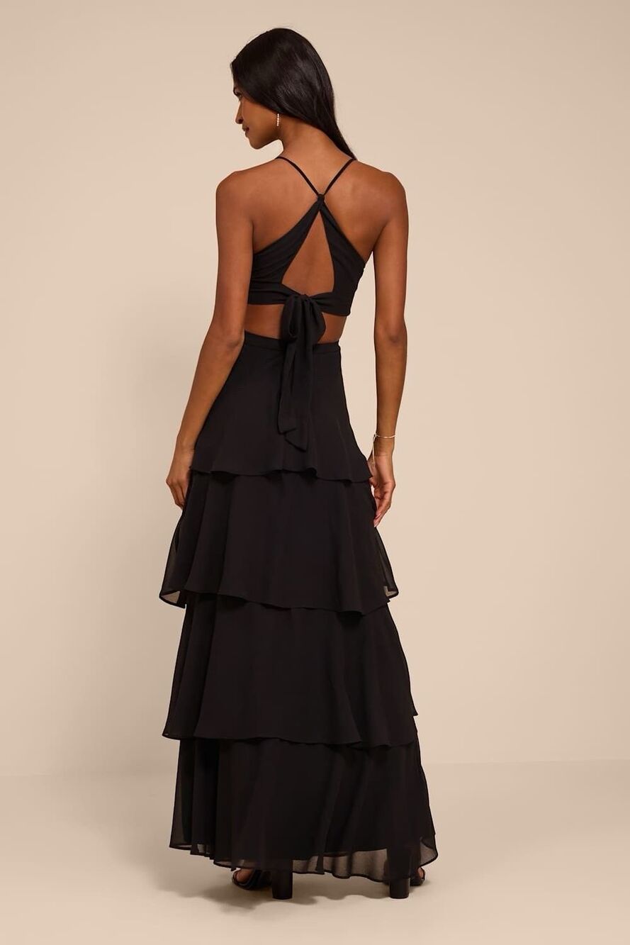 Tier and Now Black Tie-Back Tiered Maxi Dress size S Lulus - Picture 2 of 10
